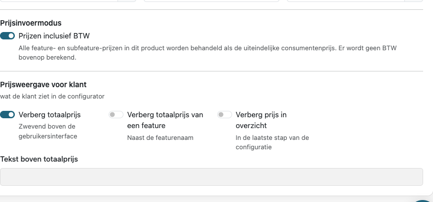 Financial settings and customer price display