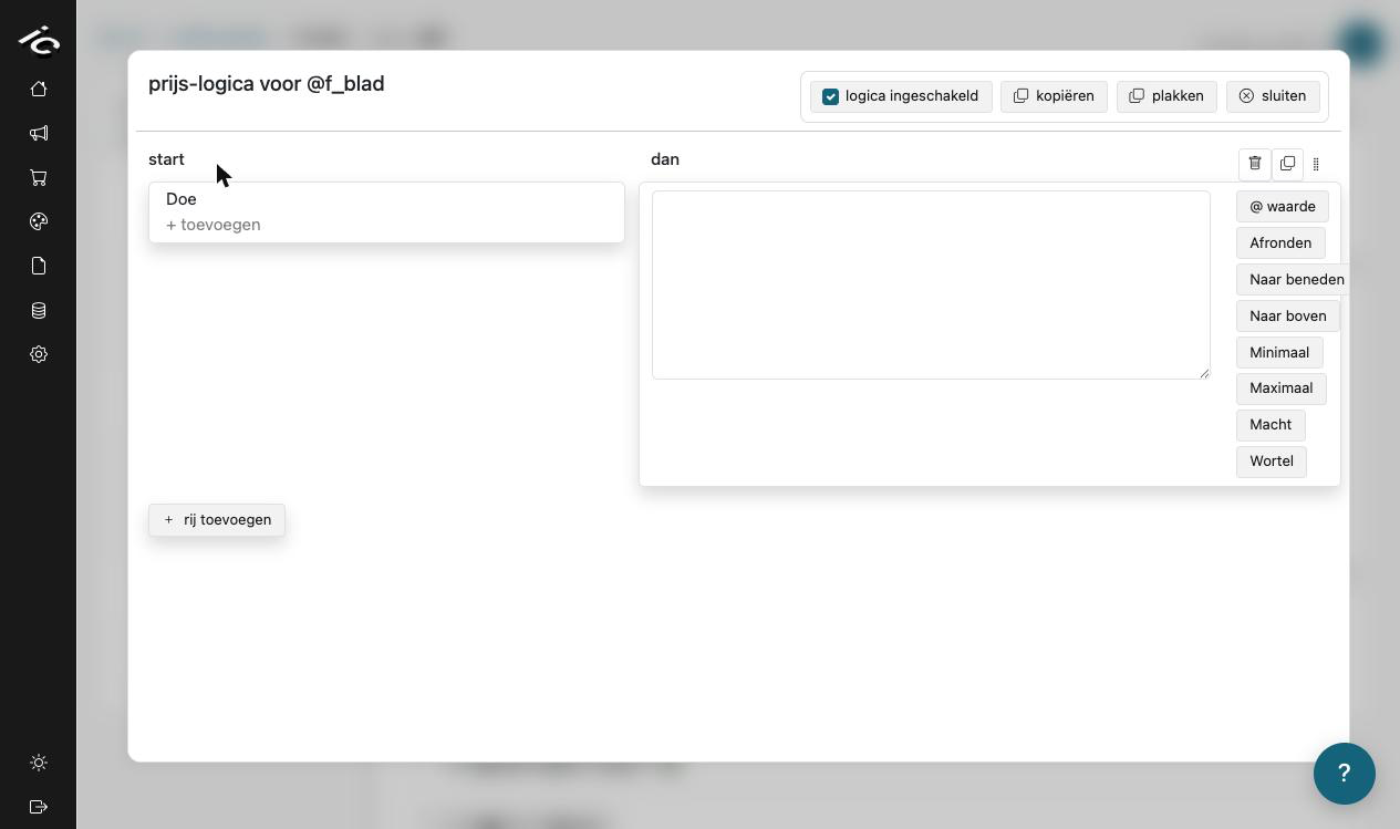 The logic editor with a condition column and a formula column