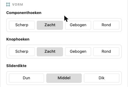 Shape controls: component corners, button corners, slider thickness